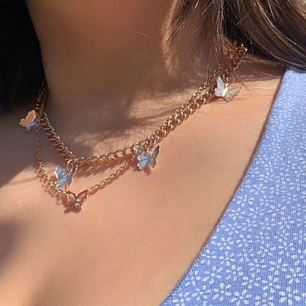 🦋layered gold plated butterfly necklace
